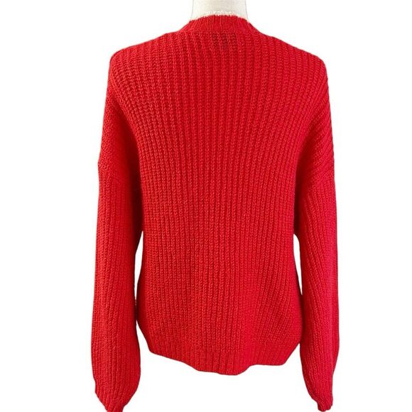 Old Navy Womens Chunky Knit Cardigan Size Medium Red Valentines Chiefs Sweater - Picture 2 of 7